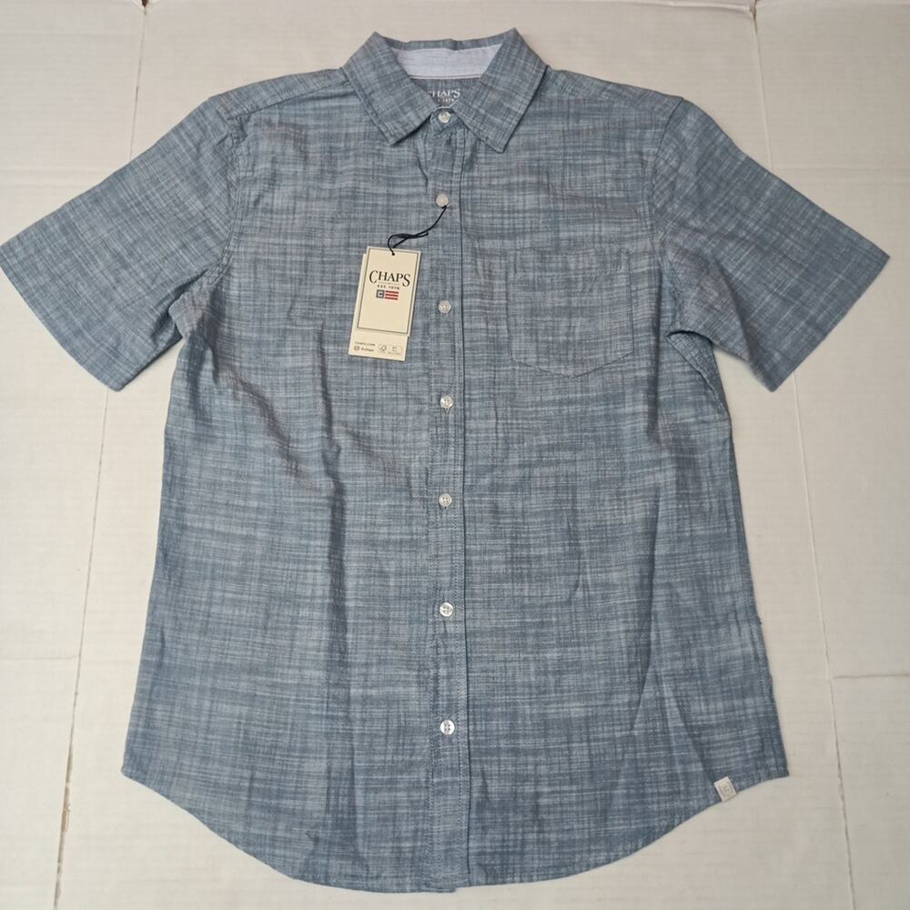 Chaps Seacoast Wash Chambray Woven Shirt Men's S Small Blue Shadow